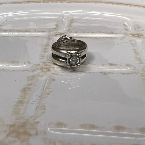 Vintage Silver-Tone Engagement Ring Charm Pendant with Clear CZ - Picture 3 of 5